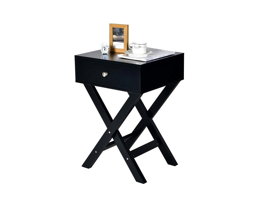 FaFurn Retro X-Shape 1 Drawer Nightstand Coffee Table - Black