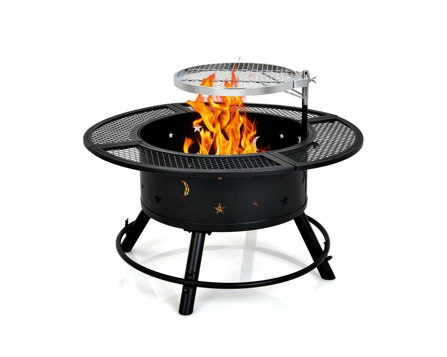 FaFurn Camping Outdoor Wood Burning Fire Pit with Swivel Bbq Grill Grate