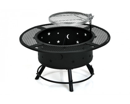 FaFurn Camping Outdoor Wood Burning Fire Pit with Swivel Bbq Grill Grate