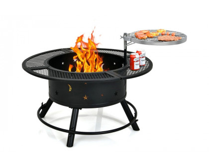 FaFurn Camping Outdoor Wood Burning Fire Pit with Swivel Bbq Grill Grate