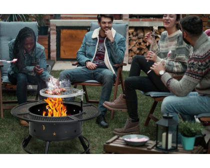 FaFurn Camping Outdoor Wood Burning Fire Pit with Swivel Bbq Grill Grate