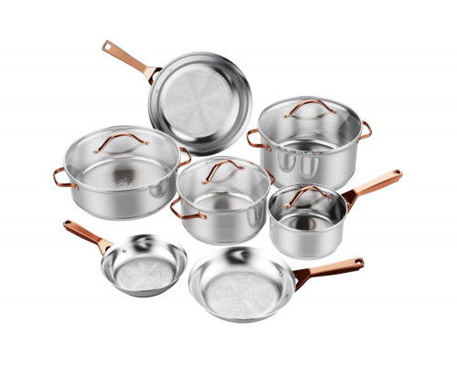 FaFurn - 11 Piece Stainless Steel Kitchen Cookware Set Gold Handles