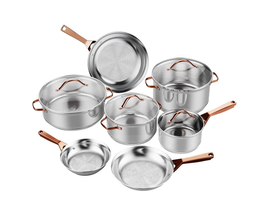 FaFurn - 11 Piece Stainless Steel Kitchen Cookware Set Gold Handles