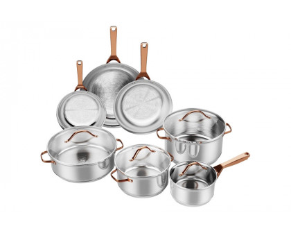 FaFurn - 11 Piece Stainless Steel Kitchen Cookware Set Gold Handles