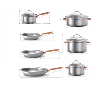 FaFurn - 11 Piece Stainless Steel Kitchen Cookware Set Gold Handles