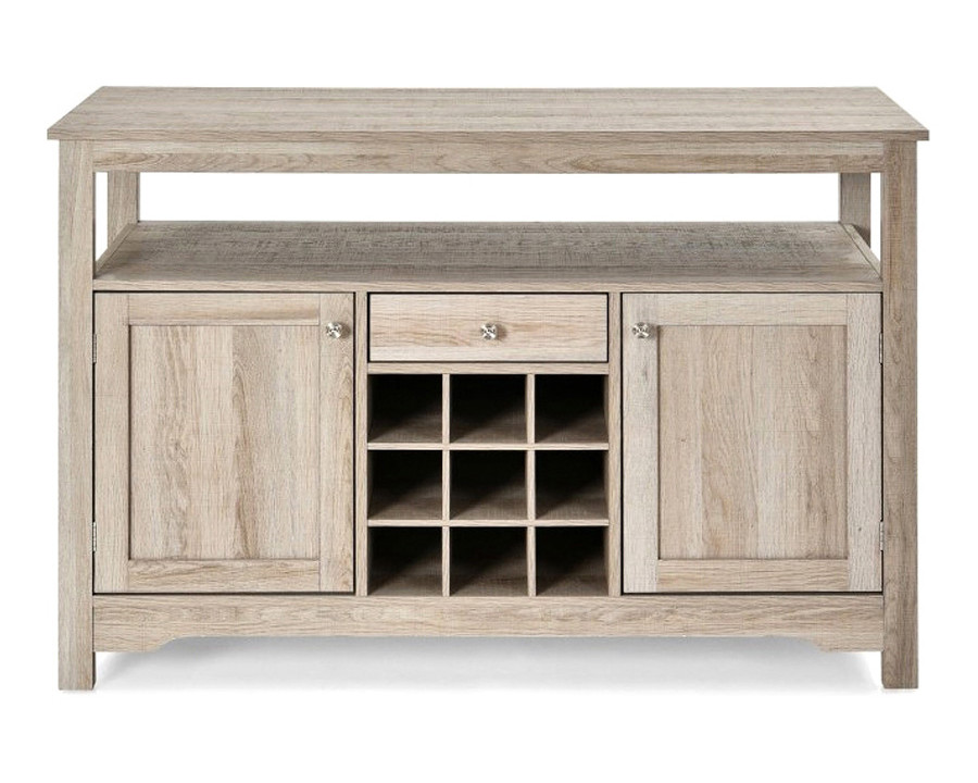 FaFurn - Gray Oak Buffet Server 9 Bottle Wine Cabinet Console