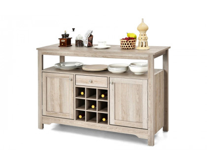 FaFurn - Gray Oak Buffet Server 9 Bottle Wine Cabinet Console