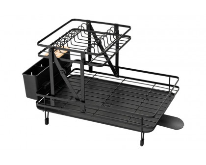 FaFurn - 2-Tier Foldable Dish Rack with Removable Drip Tray in Black, Metal