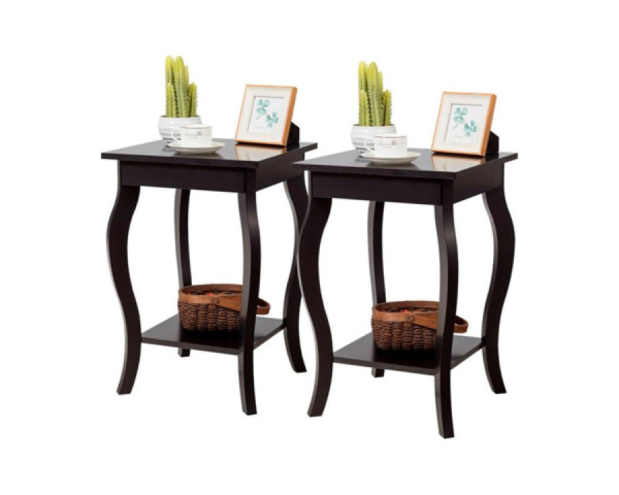 FaFurn - Set of 2 Modern End Table with Bottom Shelf in Espresso, Wood