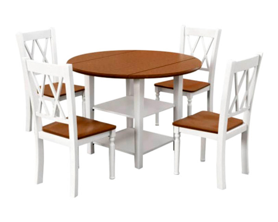 FaFurn - 5-Piece Round Dining Table Set with 4 Chairs in White Walnut, Wood