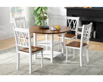 FaFurn - 5-Piece Round Dining Table Set with 4 Chairs in White Walnut, Wood