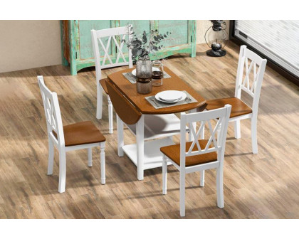 FaFurn - 5-Piece Round Dining Table Set with 4 Chairs in White Walnut, Wood