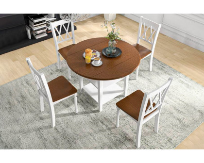 FaFurn - 5-Piece Round Dining Table Set with 4 Chairs in White Walnut, Wood