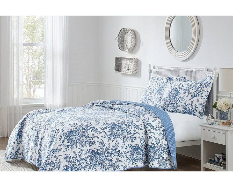 FaFurn 3 Piece Bed in a Bag Bohemian Floral Cotton Quilt Set - Blue/White, Full/Queen Size