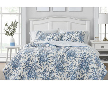 FaFurn 3 Piece Bed in a Bag Bohemian Floral Cotton Quilt Set - Blue/White, Full/Queen Size