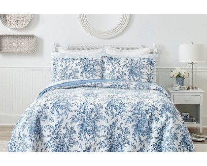 FaFurn 3 Piece Bed in a Bag Bohemian Floral Cotton Quilt Set - Blue/White, Full/Queen Size