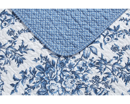 FaFurn 3 Piece Bed in a Bag Bohemian Floral Cotton Quilt Set - Blue/White, Full/Queen Size