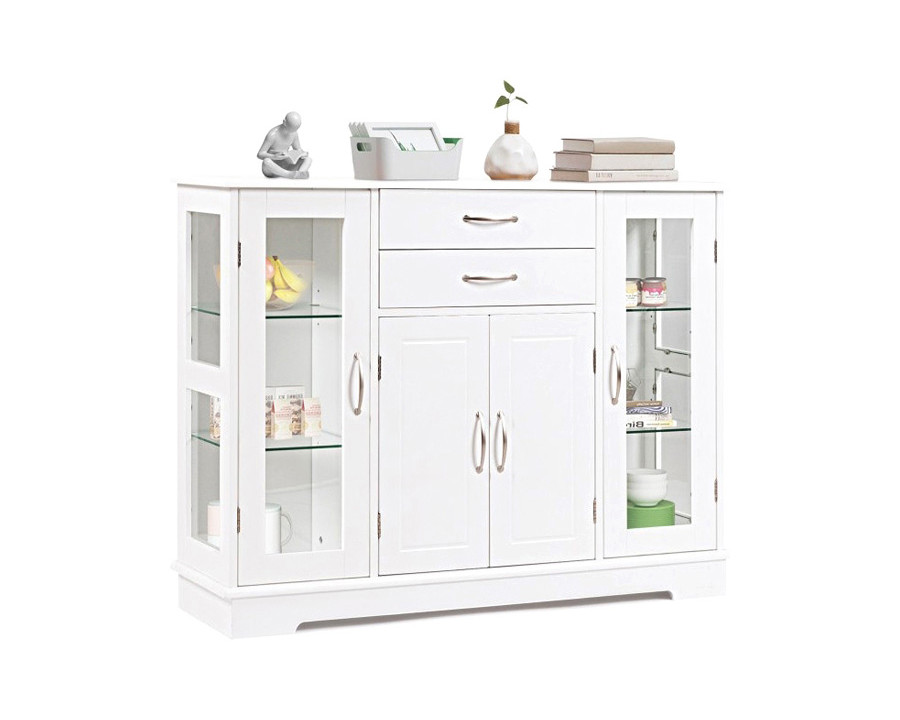 FaFurn Wood Buffet Sideboard Cabinet with Glass Display Doors - White