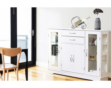 FaFurn Wood Buffet Sideboard Cabinet with Glass Display Doors - White