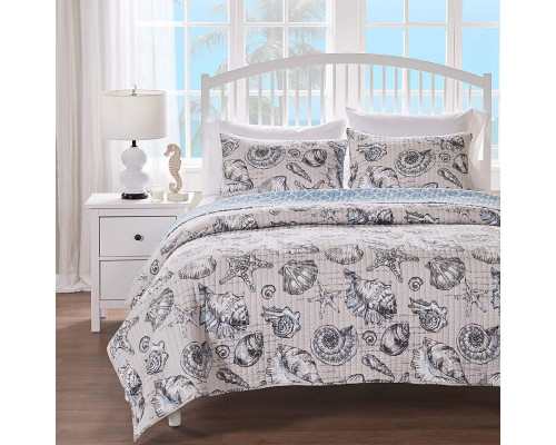 FaFurn - 3-Piece King/Cal Size Reversible Quilt Set in White/Blue, Microfiber