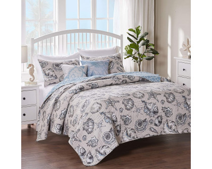 FaFurn - 3-Piece King/Cal Size Reversible Quilt Set in White/Blue, Microfiber