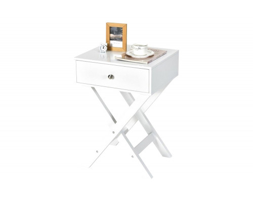 FaFurn Retro X-Shape 1 Drawer Nightstand Coffee Table - White