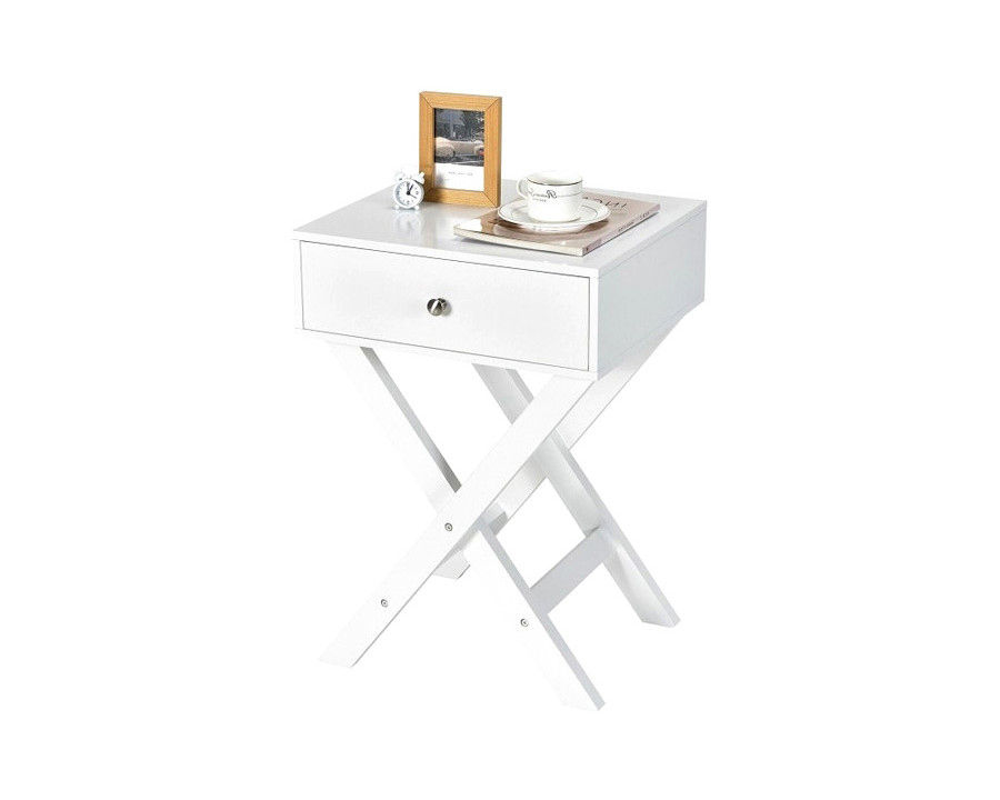 FaFurn Retro X-Shape 1 Drawer Nightstand Coffee Table - White