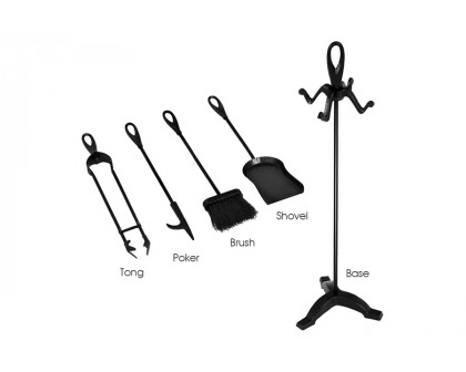 FaFurn 5 Pieces Black Powder Coated Wrought Iron Fireplace Tools Set