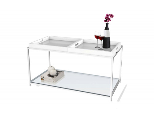 FaFurn - Modern Chrome Metal Coffee Table with 2 White Removable Trays