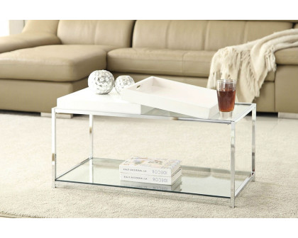 FaFurn Modern Chrome Metal Coffee Table with 2 White Removable Trays