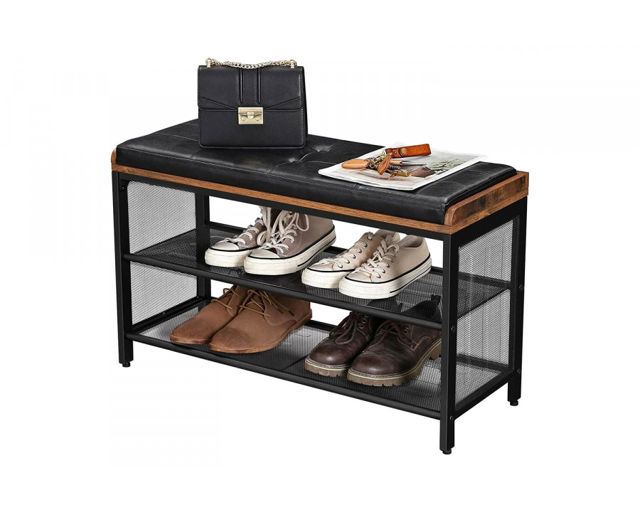 FaFurn - Black Metal Entryway Shoe Rack Storage Bench with Padded Seat Cushion