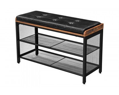 FaFurn - Black Metal Entryway Shoe Rack Storage Bench with Padded Seat Cushion