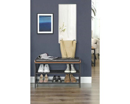 FaFurn - Black Metal Entryway Shoe Rack Storage Bench with Padded Seat Cushion