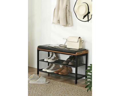 FaFurn - Black Metal Entryway Shoe Rack Storage Bench with Padded Seat Cushion