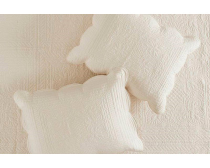 FaFurn King Size 3-Piece Reversible Scalloped Edges Quilt Set - Cream, Microfiber