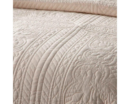 FaFurn King Size 3-Piece Reversible Scalloped Edges Quilt Set - Cream, Microfiber