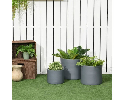 FaFurn - Set of 3 Stackable Flower Pot Planters with Drainage Holes in Gray