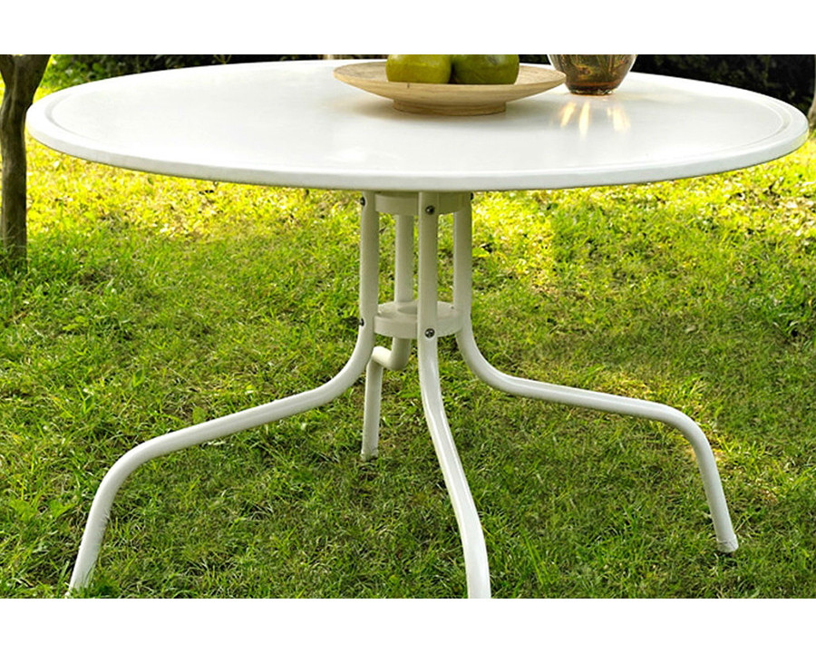 FaFurn - Round Patio Dining Table in White Outdoor Uv Resistant Metal