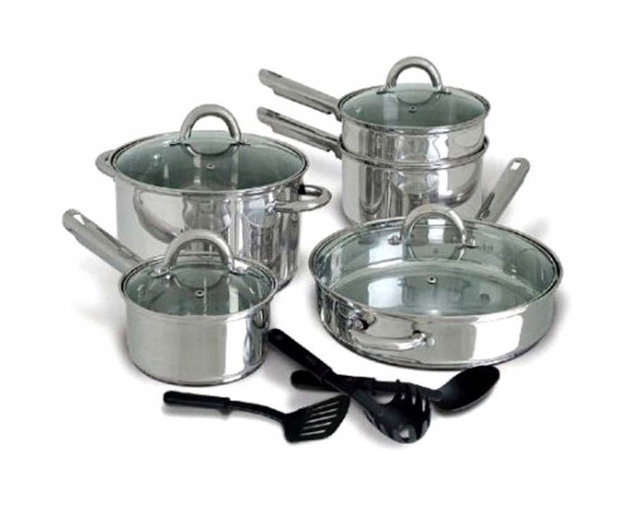 FaFurn - 12-Piece Stainless Steel Cookware Set with Tempered Glass Lids