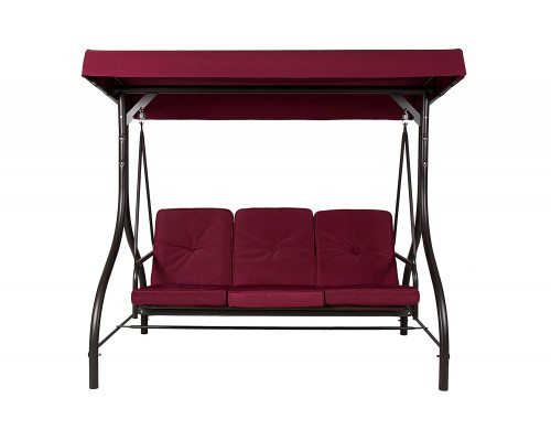 FaFurn 3-Seat Outdoor Porch Deck Patio Canopy Swing with Cushions - Burgundy