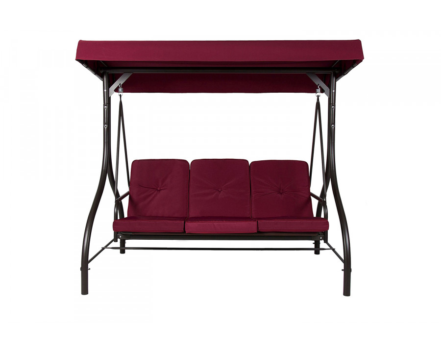 FaFurn 3-Seat Outdoor Porch Deck Patio Canopy Swing with Cushions - Burgundy