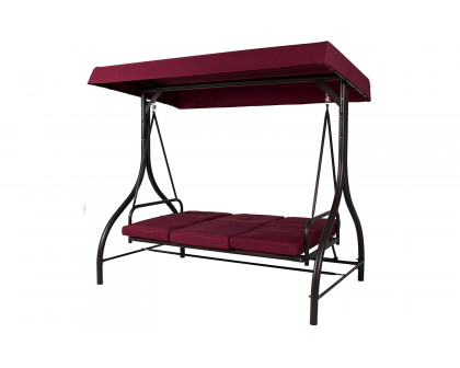 FaFurn 3-Seat Outdoor Porch Deck Patio Canopy Swing with Cushions - Burgundy