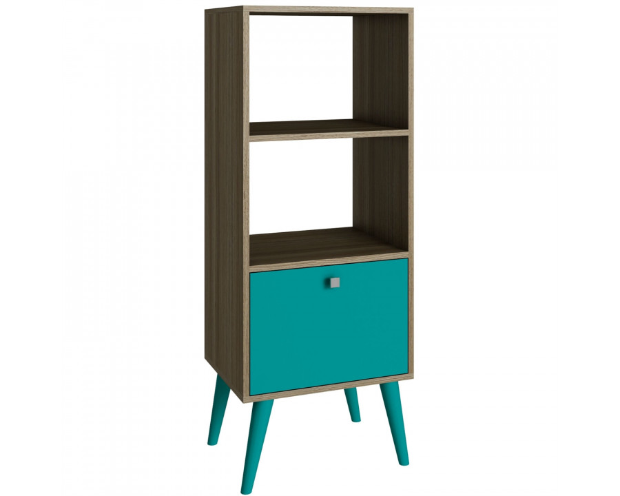 FaFurn - Modern Bookcase with Mid-Century Style Wood Legs in Oak Aqua, Wood