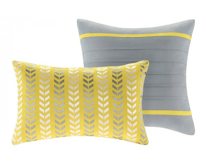 FaFurn - Full/Queen 5-Piece Chevron Stripes Comforter Set in Gray White Yellow