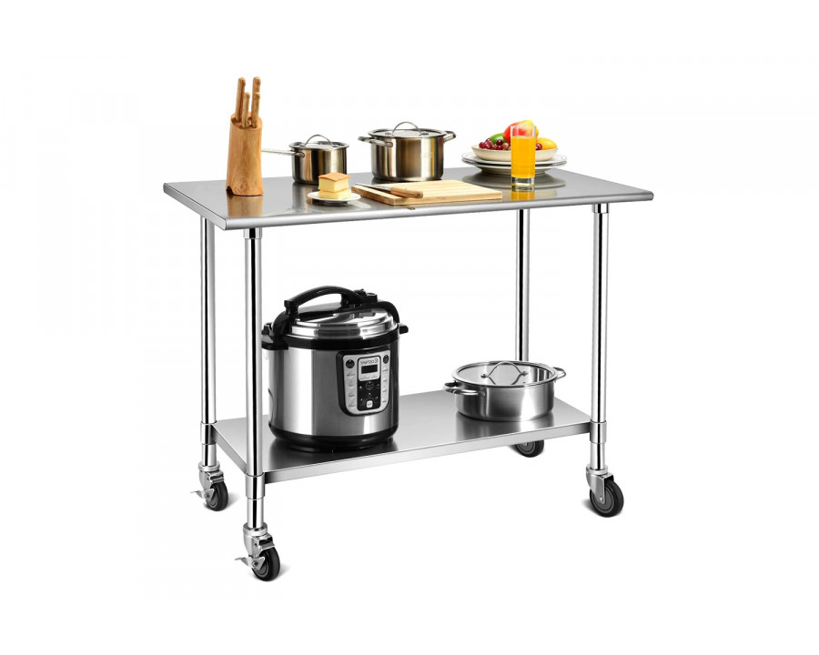 FaFurn - Stainless Steel 4Ft X 2Ft Kitchen Cart Table On Wheels with Adjustable Shelf