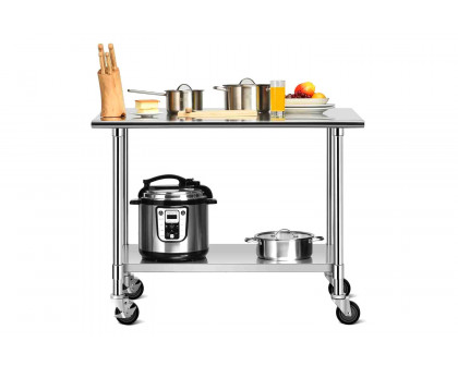 FaFurn - Stainless Steel 4Ft X 2Ft Kitchen Cart Table On Wheels with Adjustable Shelf