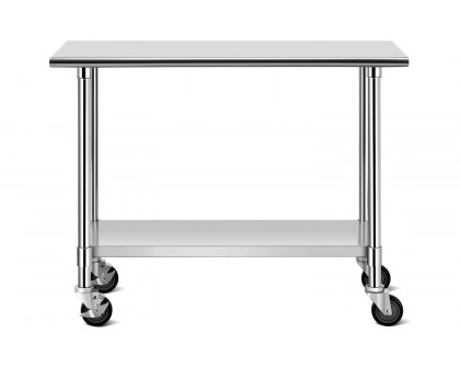 FaFurn - Stainless Steel 4Ft X 2Ft Kitchen Cart Table On Wheels with Adjustable Shelf