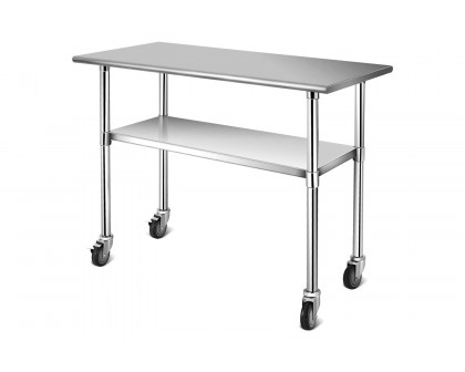 FaFurn - Stainless Steel 4Ft X 2Ft Kitchen Cart Table On Wheels with Adjustable Shelf