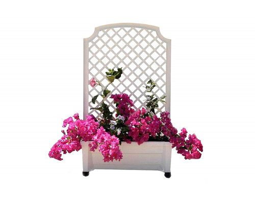 FaFurn - Mobile Planter Box with Trellis in White Plastic with Lockable Wheels