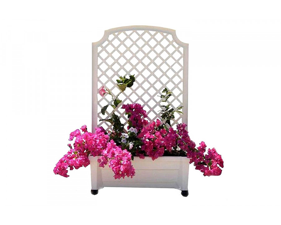 FaFurn - Mobile Planter Box with Trellis in White Plastic with Lockable Wheels